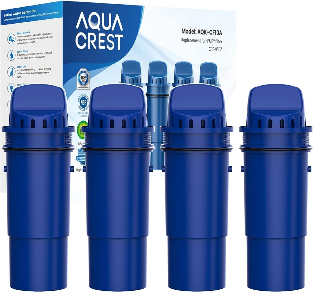 AQUA CREST NSF Certified Filter, Replacement for Pur®, Pur® Plus Pitcher Water Filter, CRF950Z, PPF951K™, PPF900Z™, DS1811Z, PPT711, PPT111, CR-1100C and All Pur® Pitchers and Dispensers, 4 Packs