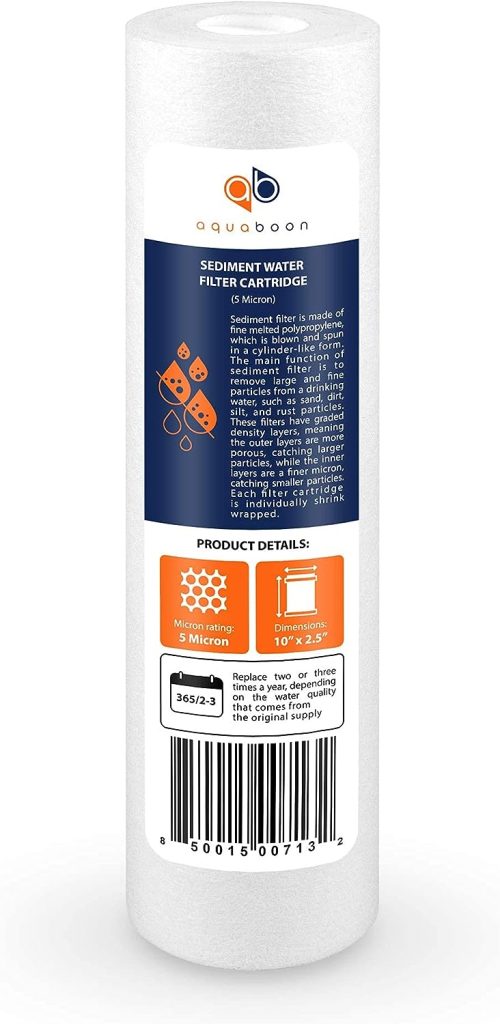 Aquaboon 6-Pack of 5 Micron 10x2.5 Sediment Water Filter Replacement Cartridge for Any Standard RO Unit | Whole House Sediment Filtration | Compatible with DuPont WFPFC5002, Pentek DGD series, RFC