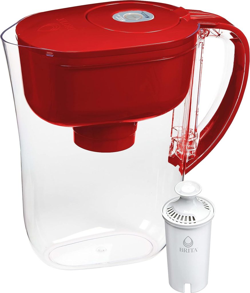 Brita Water Filter Pitcher for Tap and Drinking Water with 1 Standard Filter, Lasts 2 Months, 6-Cup Capacity, BPA Free, Red