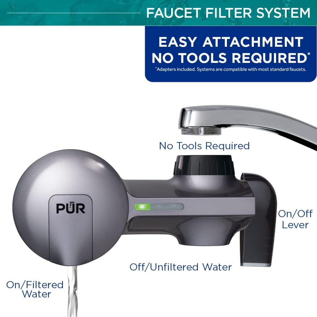 PUR PLUS Water Filtration System, Metallic Grey – Horizontal Faucet Mount for Crisp, Refreshing Water, PFM350V