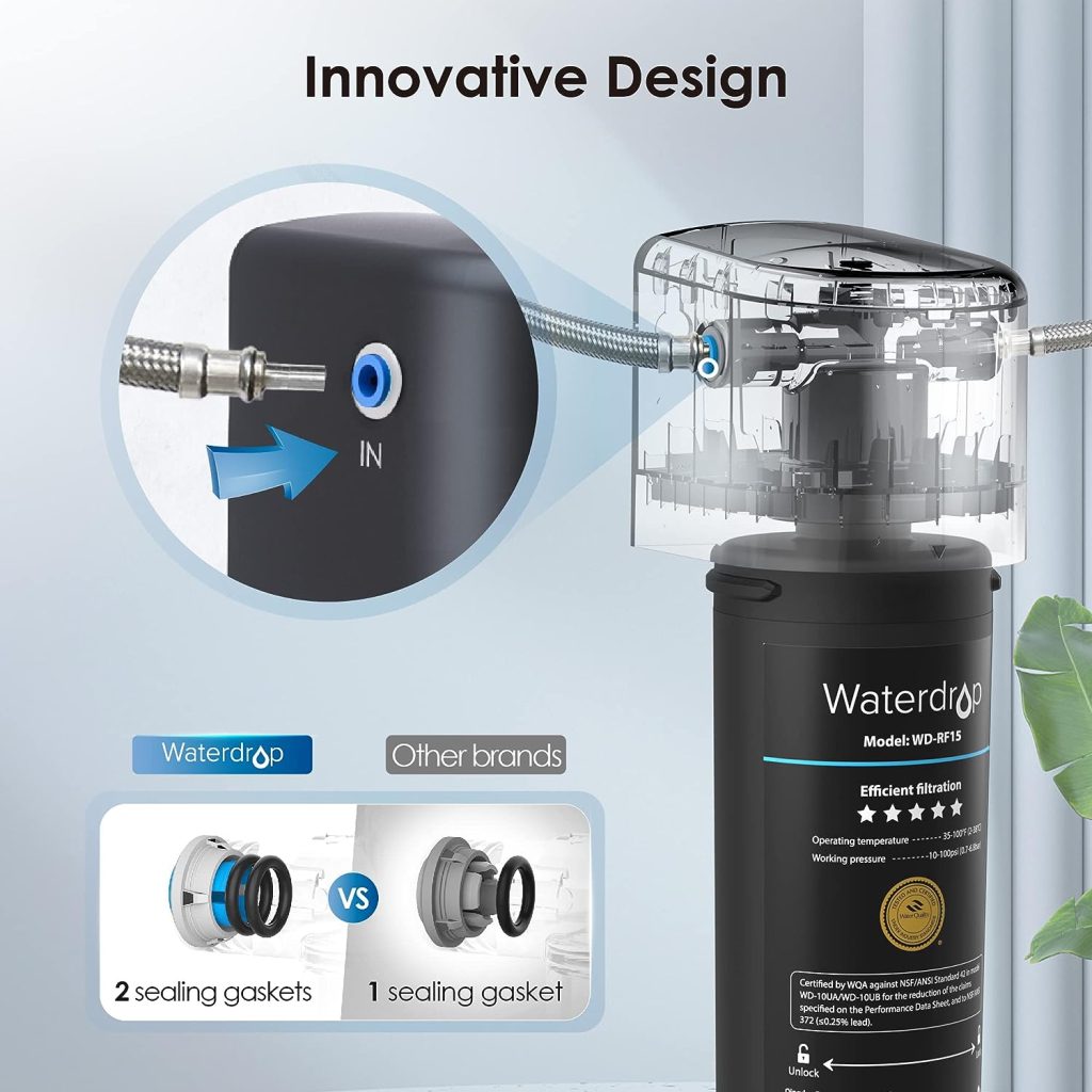 Waterdrop 15UA Under Sink Water Filter System, 2 Years Capacity, NSF/ANSI 42 Certified, Reduces PFAS, PFOA/PFOS, Lead, Chlorine, Odor, Under Counter Water Filter Direct Connect to Kitchen Faucet