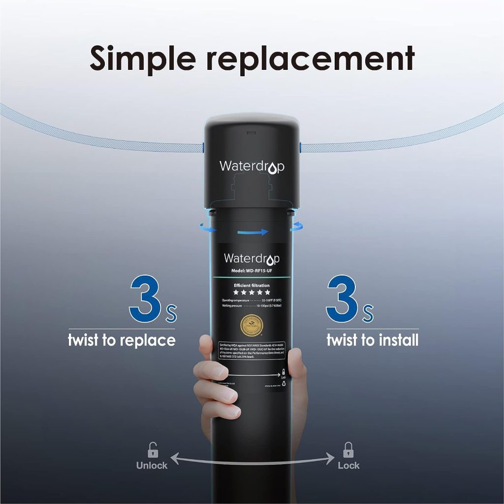 Waterdrop RF15-UF 0.01 Micron Replacement Filter Cartridge For 15UA/15UA-UF/15UB/15UB-UF/15UC/15UC-UF Under Sink Water Filter, Reduces Lead, Chlorine, Bad Taste  Odor, 16K Gallons High Capacity